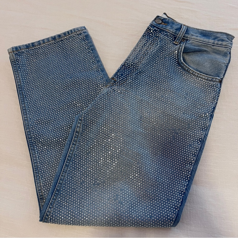 ZARA High Rise Jewel Boyfriend Jeans